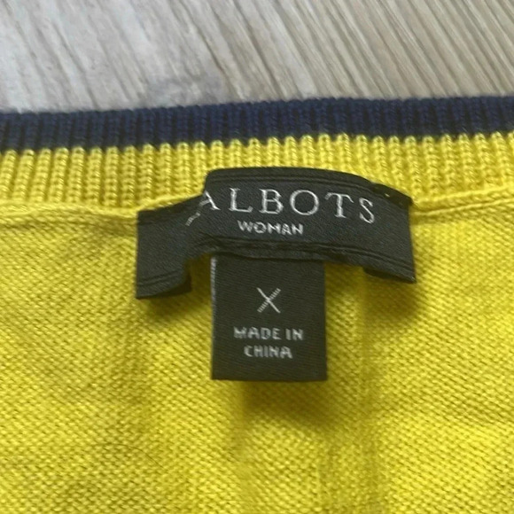 Talbots sweater vest Yellow Striped trim Womens size XL Preppy Casual Knit - Picture 3 of 11